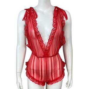 Vintage Fredericks of Hollywood Lingerie Teddy Womens Size Small Red Sheer Lace